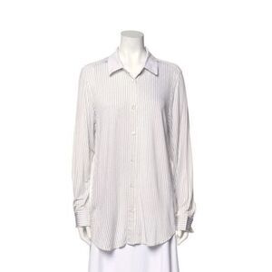 MAGASCHONI White Striped Long Sleeve Button-Up Top LARGE